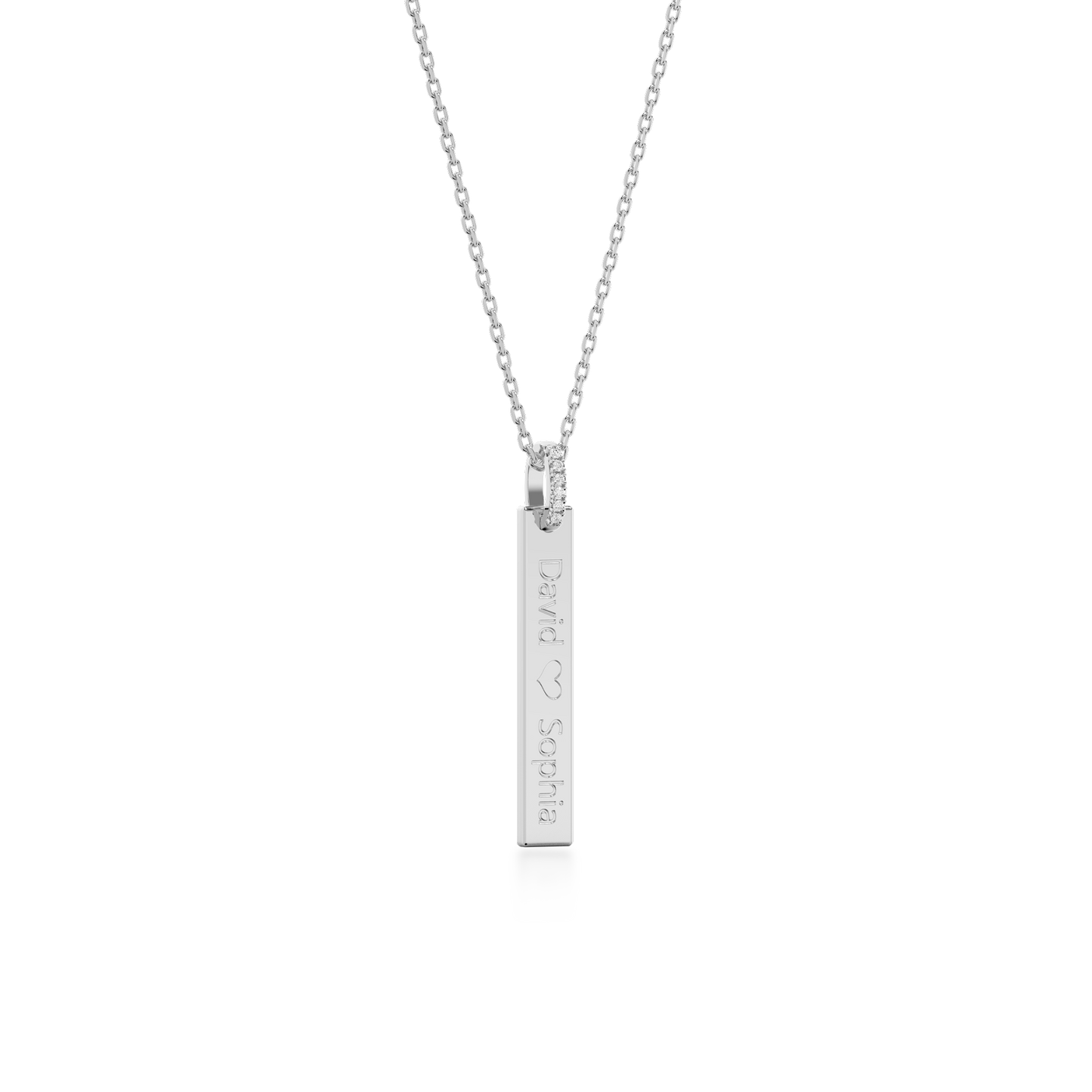 Rhodium Plated Long Rectangle Engravable Necklace SS25N001W