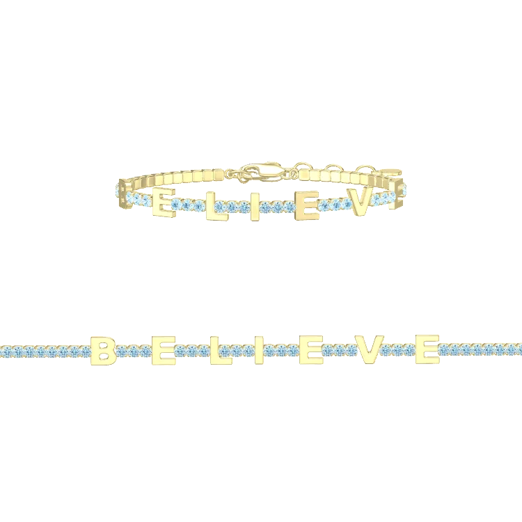 Aquamarine Birthstone Tennis Bracelet 18K yellow Gold SB001B