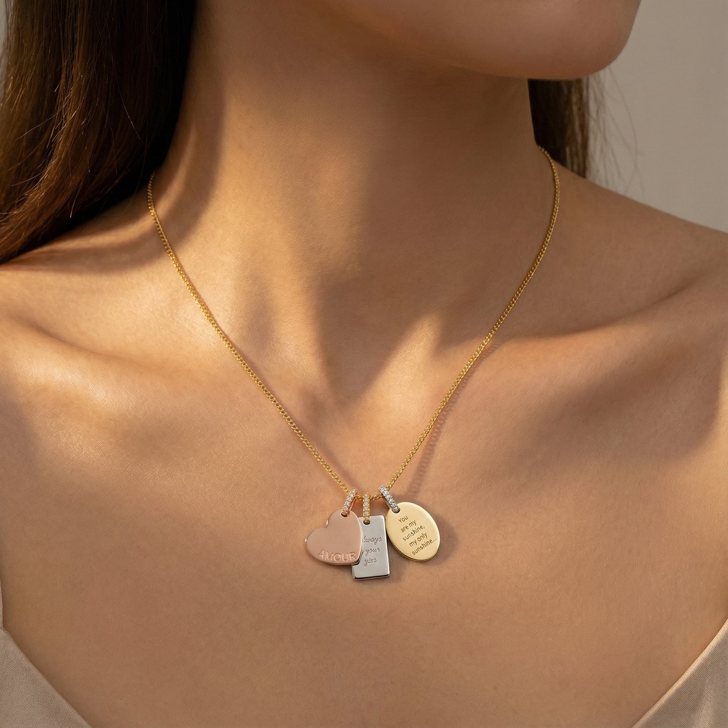 18K Rose Gold Plated Silver Heart Engravable Necklace SS25N001H