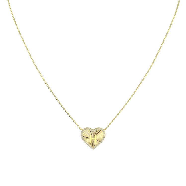 18k Gold Plate Heart Initial Necklace(Pleated)AW24N008A
