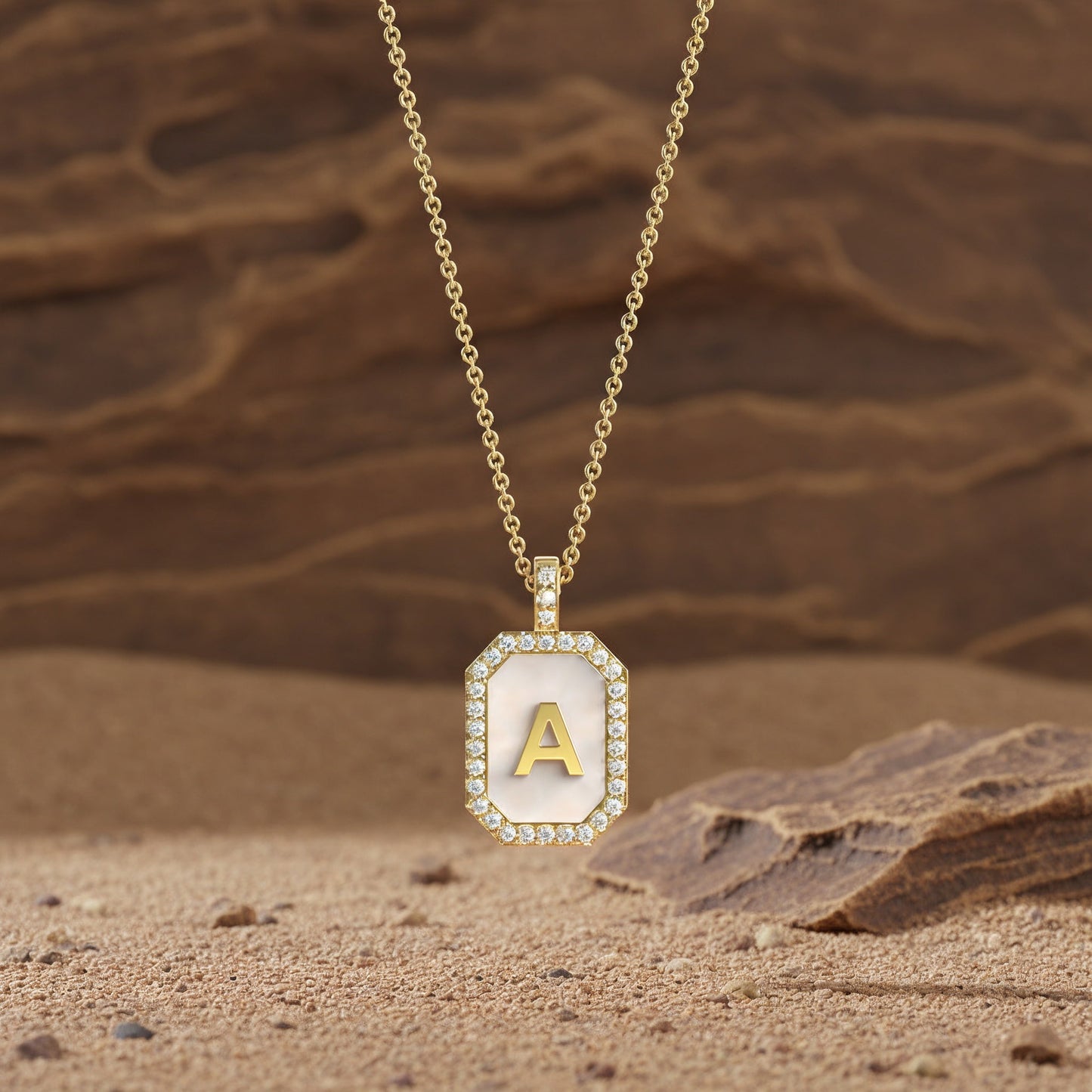 18k Gold Plated Silver Pearl Initial Zodiac & Initial Gemstone Pendant Necklace – Octagon AW24N004G (Quick Ship)