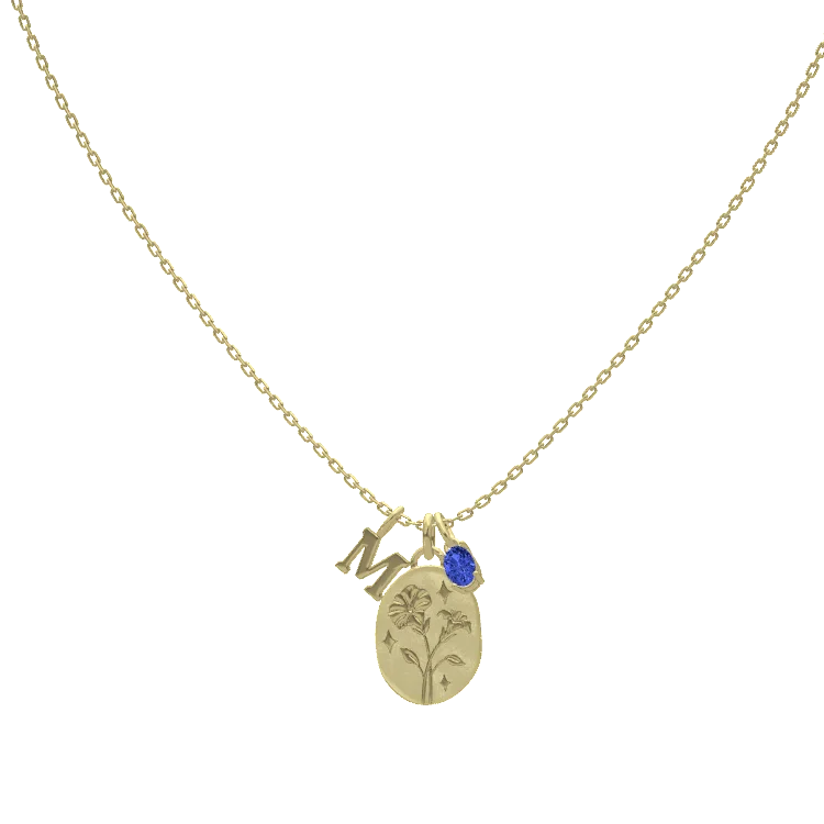 January Carnation & Garnet Initial Necklace
