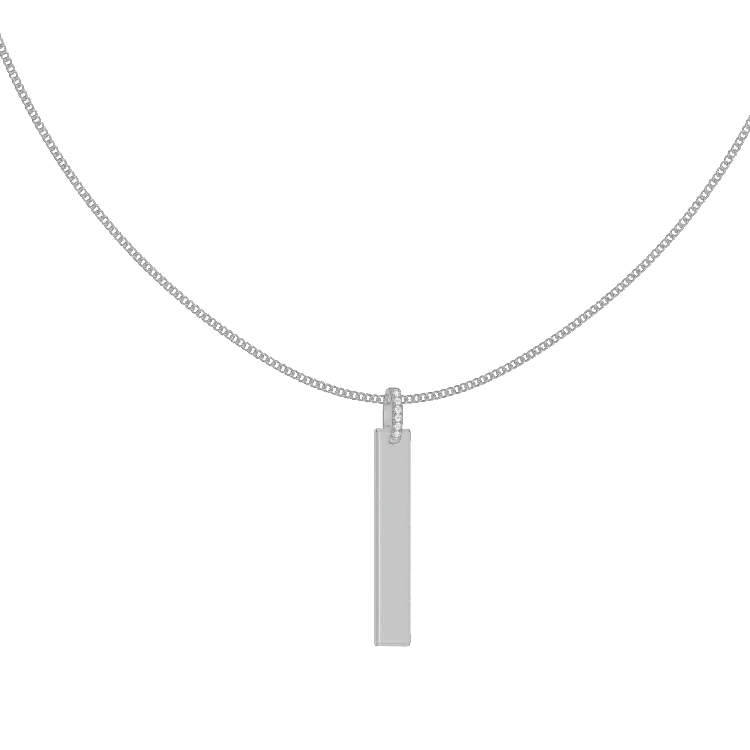 Rhodium Plated Silver Long Rectangle Engravable Necklace SS25N001W