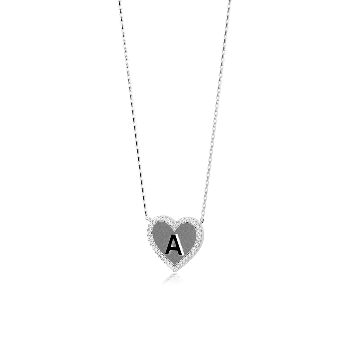 Rhodium Plated Silver Heart Initial Necklace AW24N003R