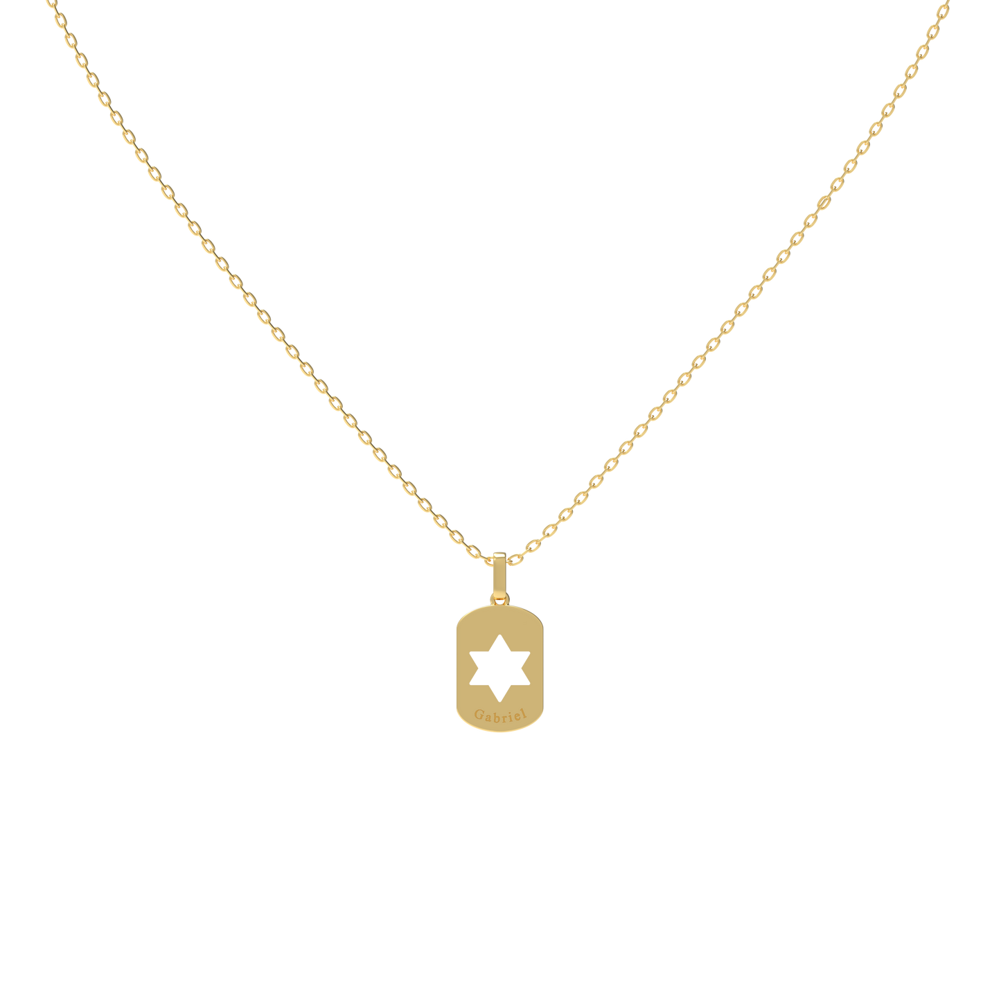 Yellow Gold Dog Tag Pendant KN001B Hebrew Lettering