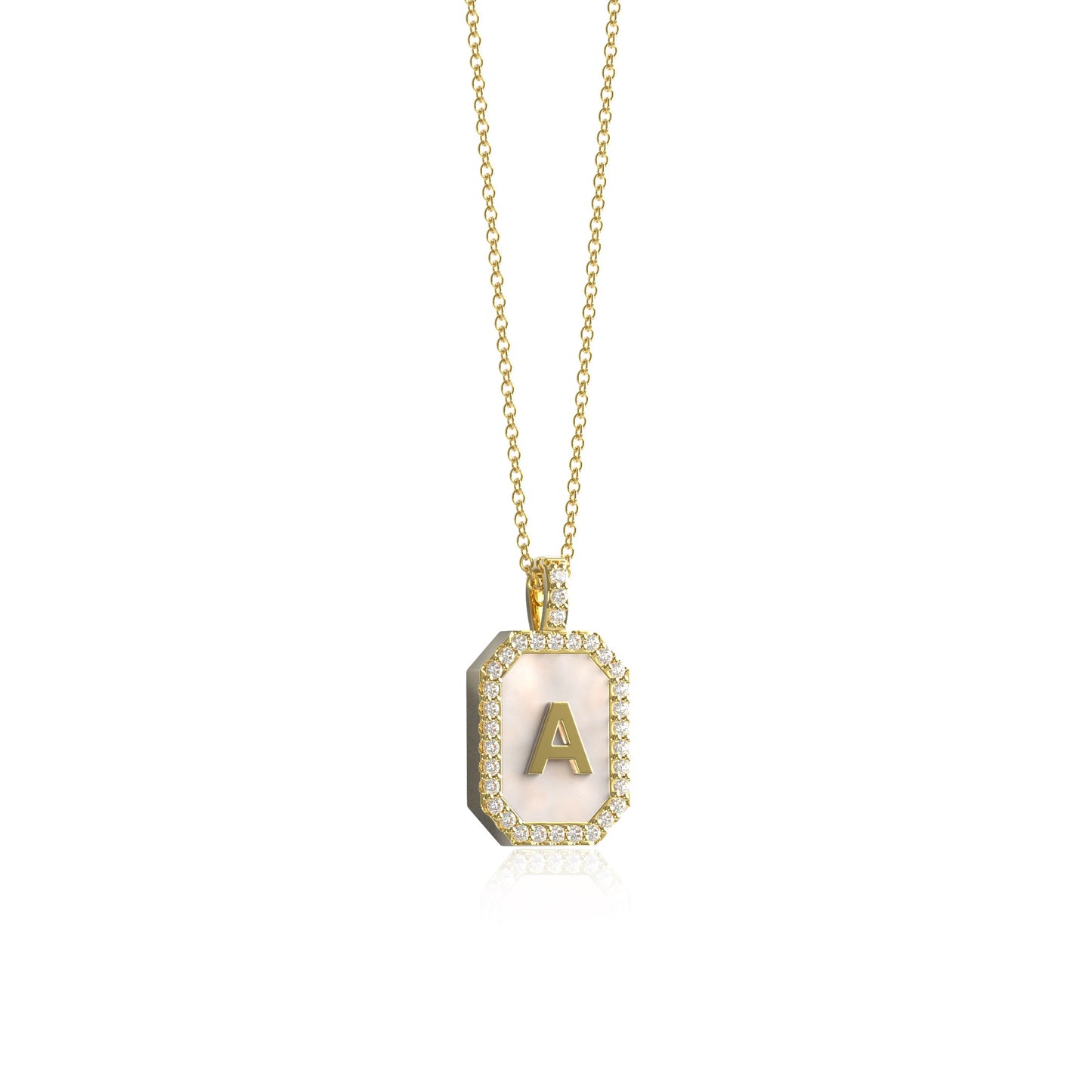 18k Gold Plated Silver Pearl Initial Zodiac & Initial Gemstone Pendant Necklace – Octagon  AW24N004G (Quick Ship)