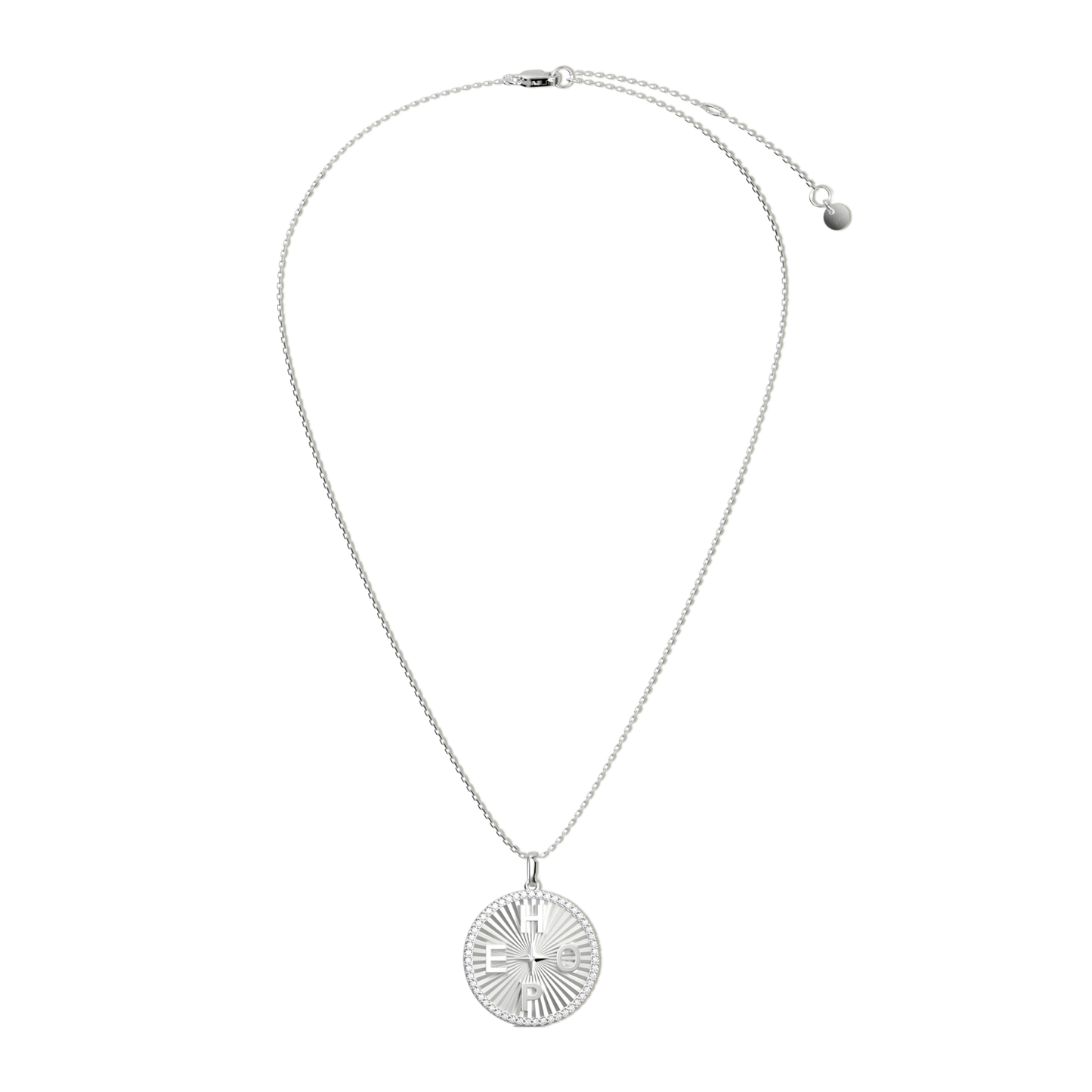 Rhodium Plated Personal Story Medallion Necklace – Lucky Symbol & Engravable（Pleated）AW24N007B