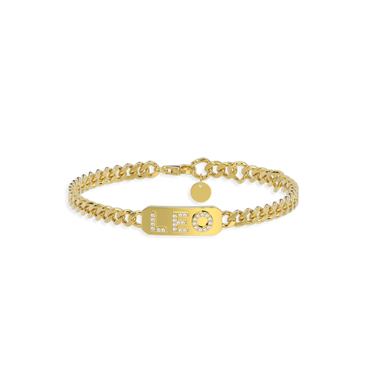 18k Gold Plated Silver Pavé Letter ID Bar Curb Chain Bracelet His & Hers ID  Bar AW24B001G