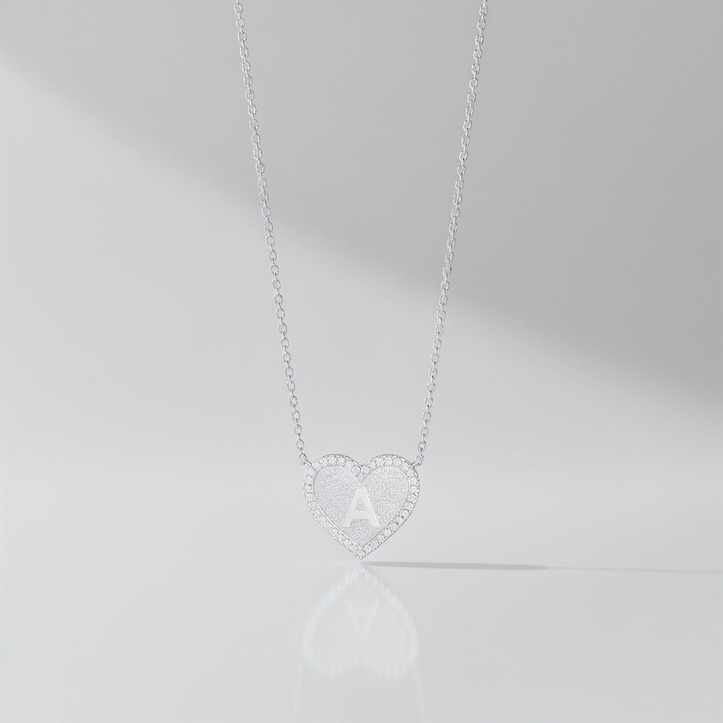 Rhodium Plated Silver Heart Initial Necklace AW24N003R
