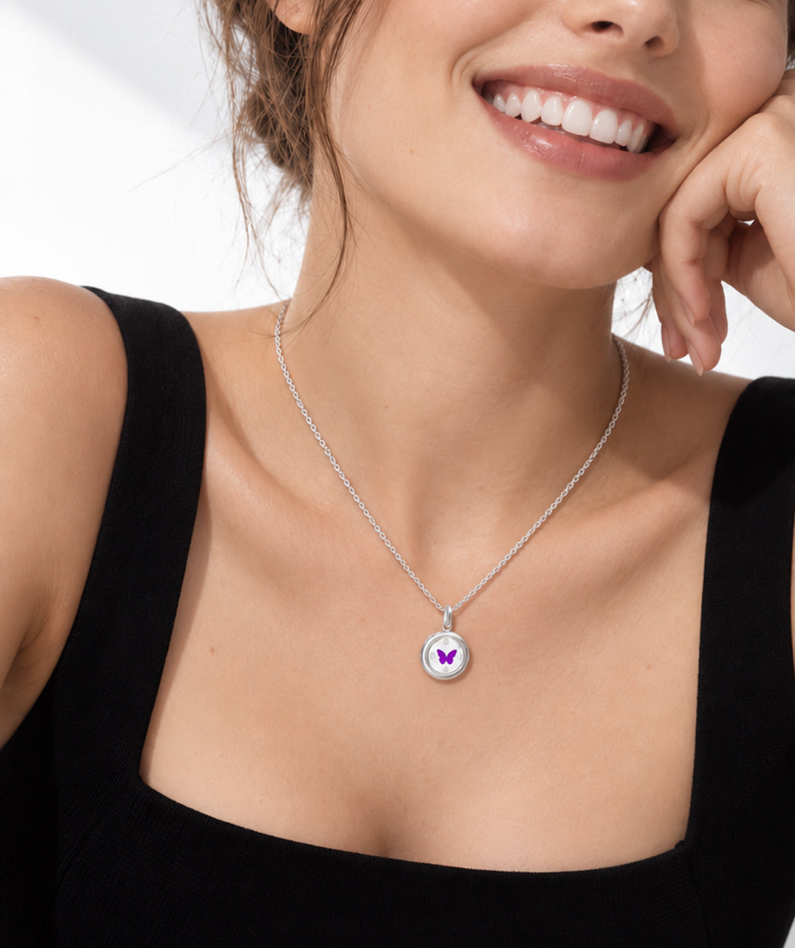 Enamel Charm Necklace Silver SN052