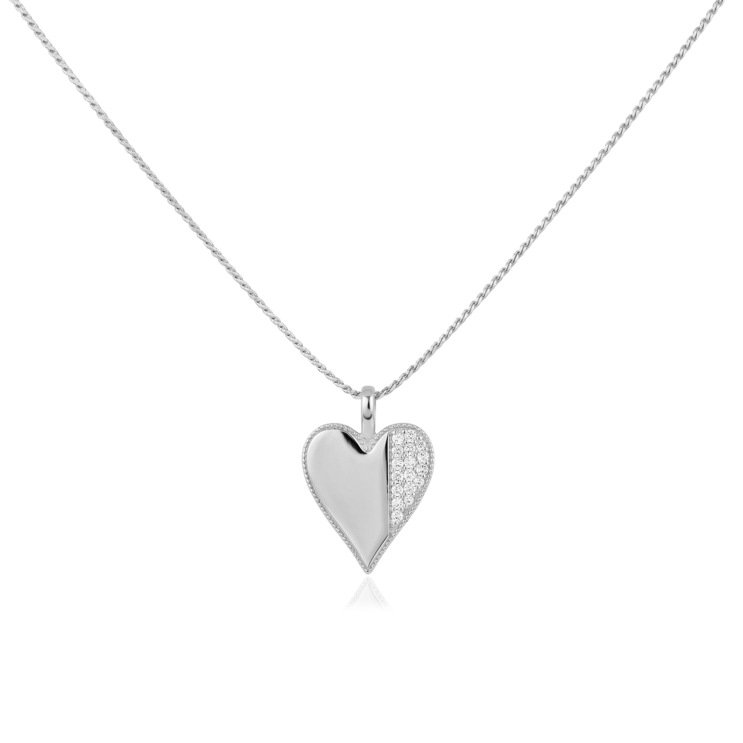 White Gold plated Beaded-Edge Heart Necklace  SN045