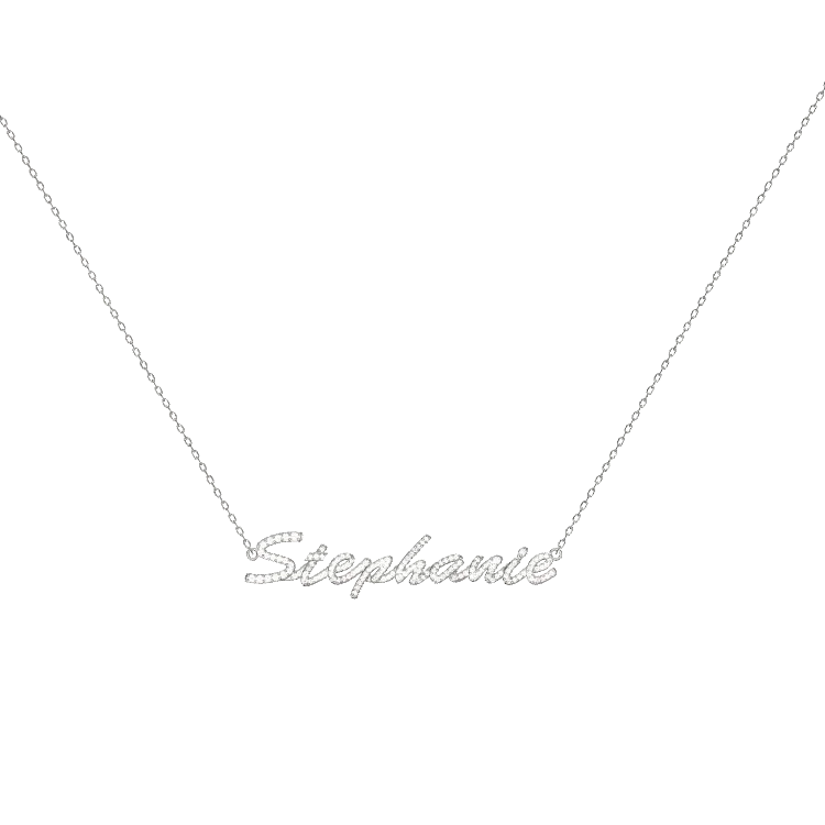 Rhodium Plated Classic Name Necklace SN020R