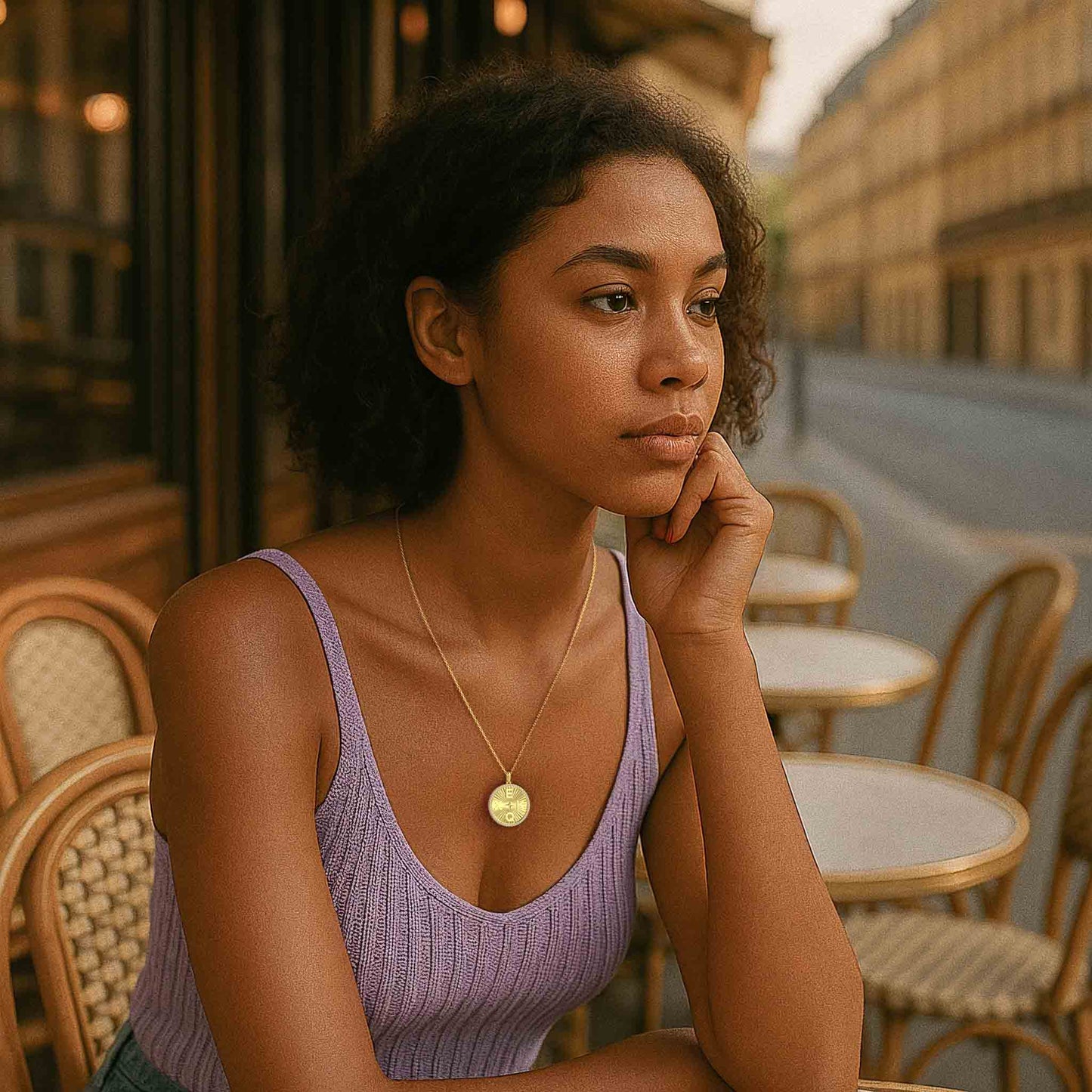 18k Gold Plated Personal Story Medallion Necklace – Lucky Symbol & Engravable（Pleated）AW24N007A