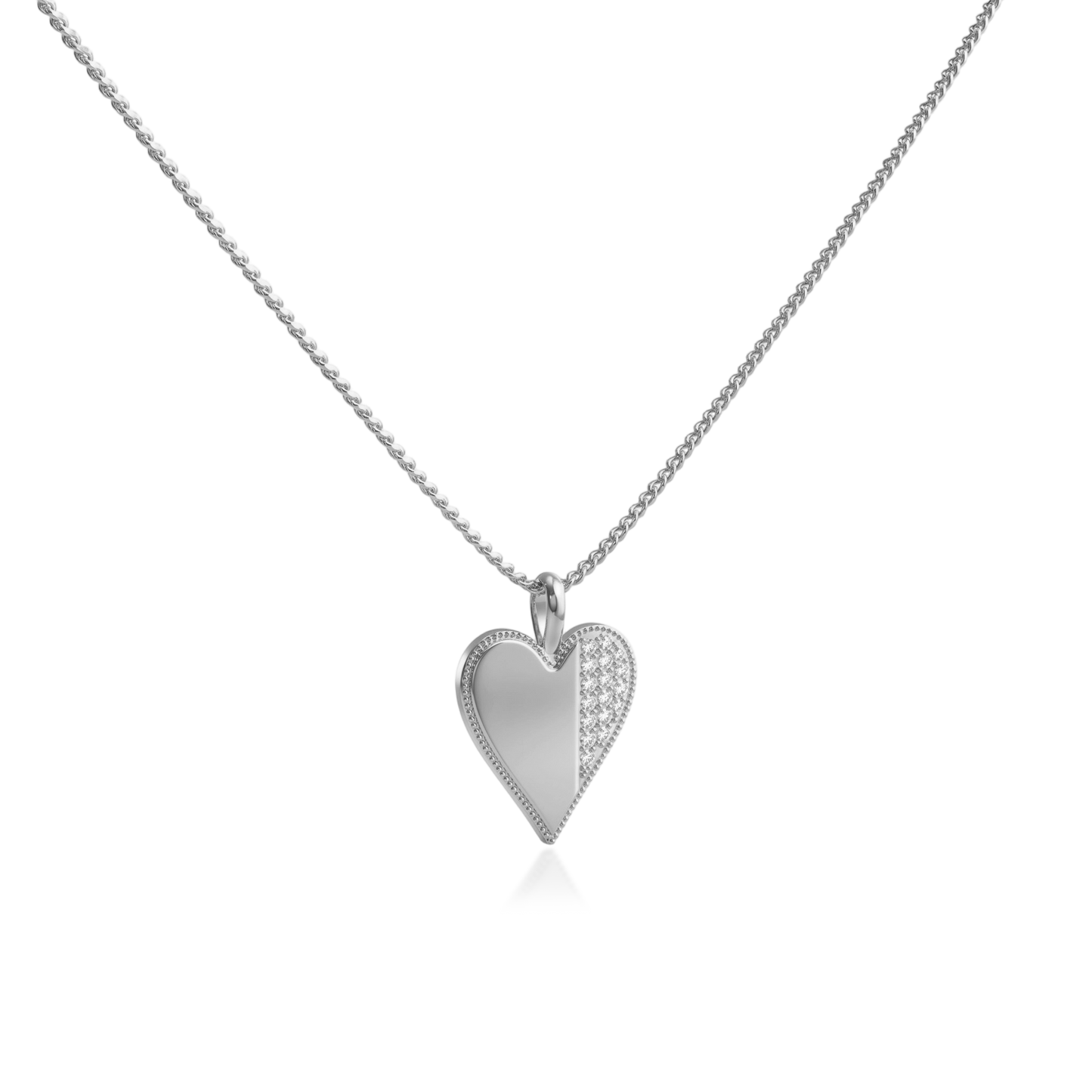 White Gold plated Beaded-Edge Heart Necklace  SN045