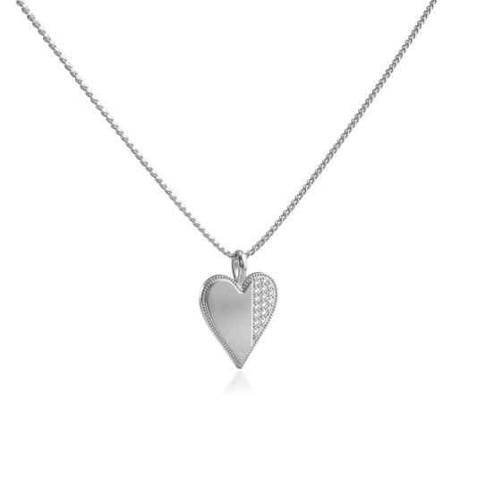 White Gold plated Beaded-Edge Heart Necklace  SN045