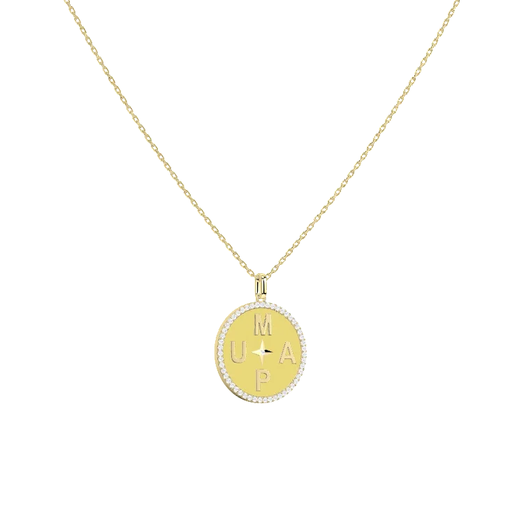 Personal Story Medallion Necklace – Lucky Symbol & Map Engravable Silver AW24N001MAP