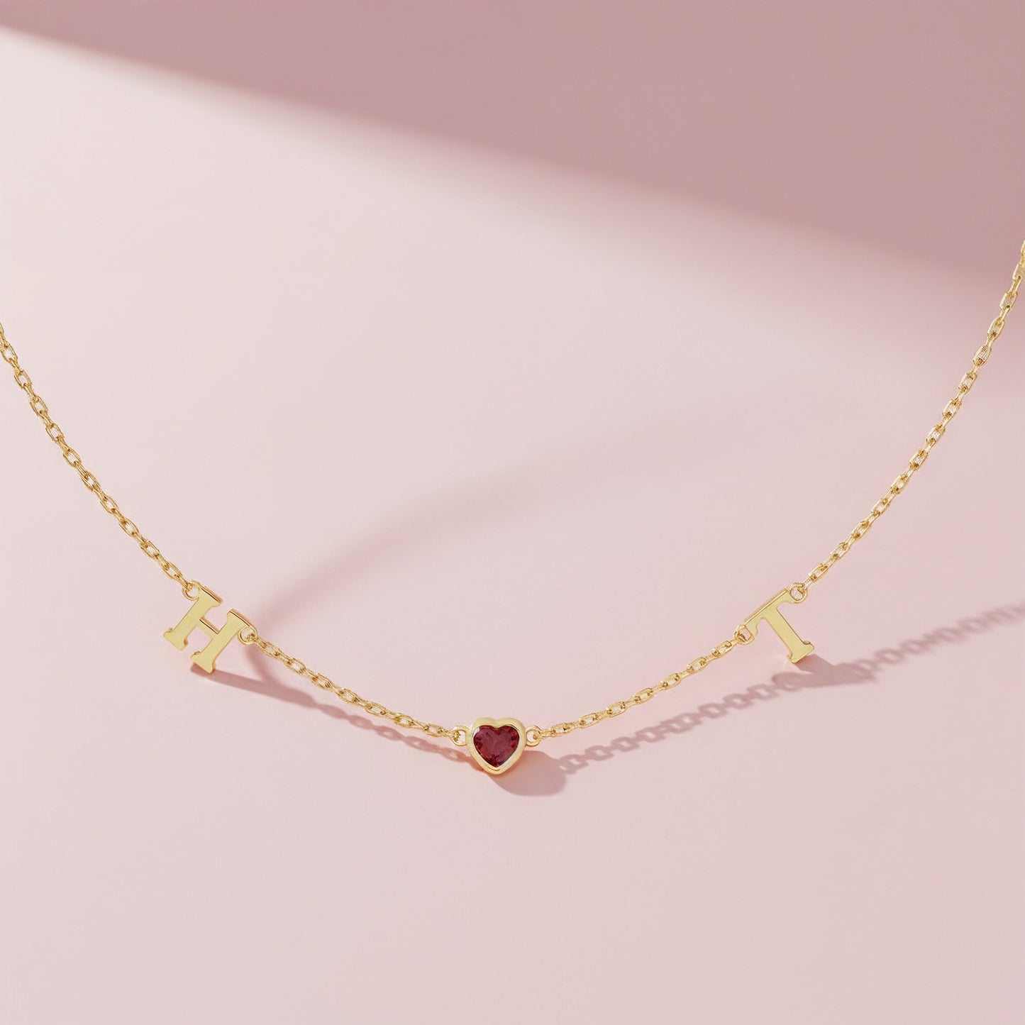 18 Plated Gold July HeartLink Birthstone Necklace SN022BR