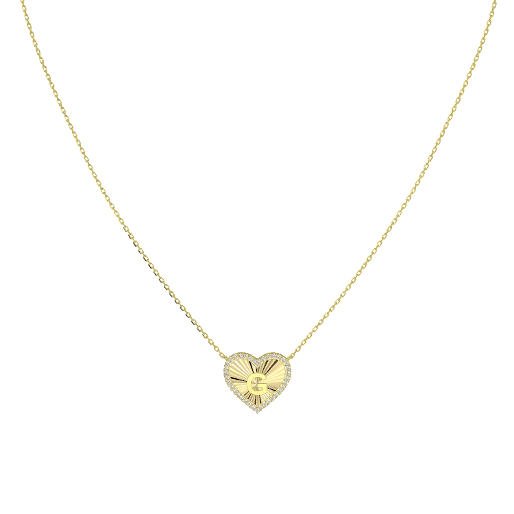 18k Gold Plate Heart Initial Necklace（Pleated）AW24N008A