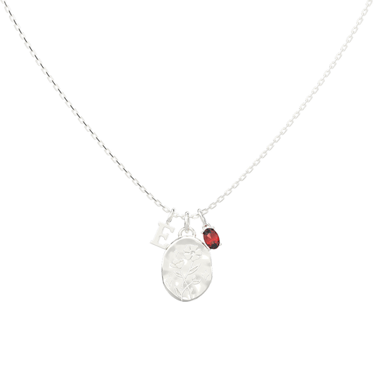 January Carnation & Garnet Initial Necklace
