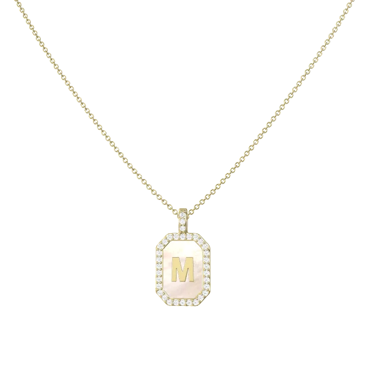 Rhodium Plated Silver Malachite Zodiac & Initial Necklace – Octagon AW24N004R (Quick Ship)