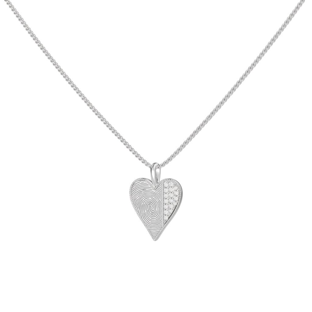 Rhodium Plated Beaded-Edge Heart Necklace SN045BRF (Brass)