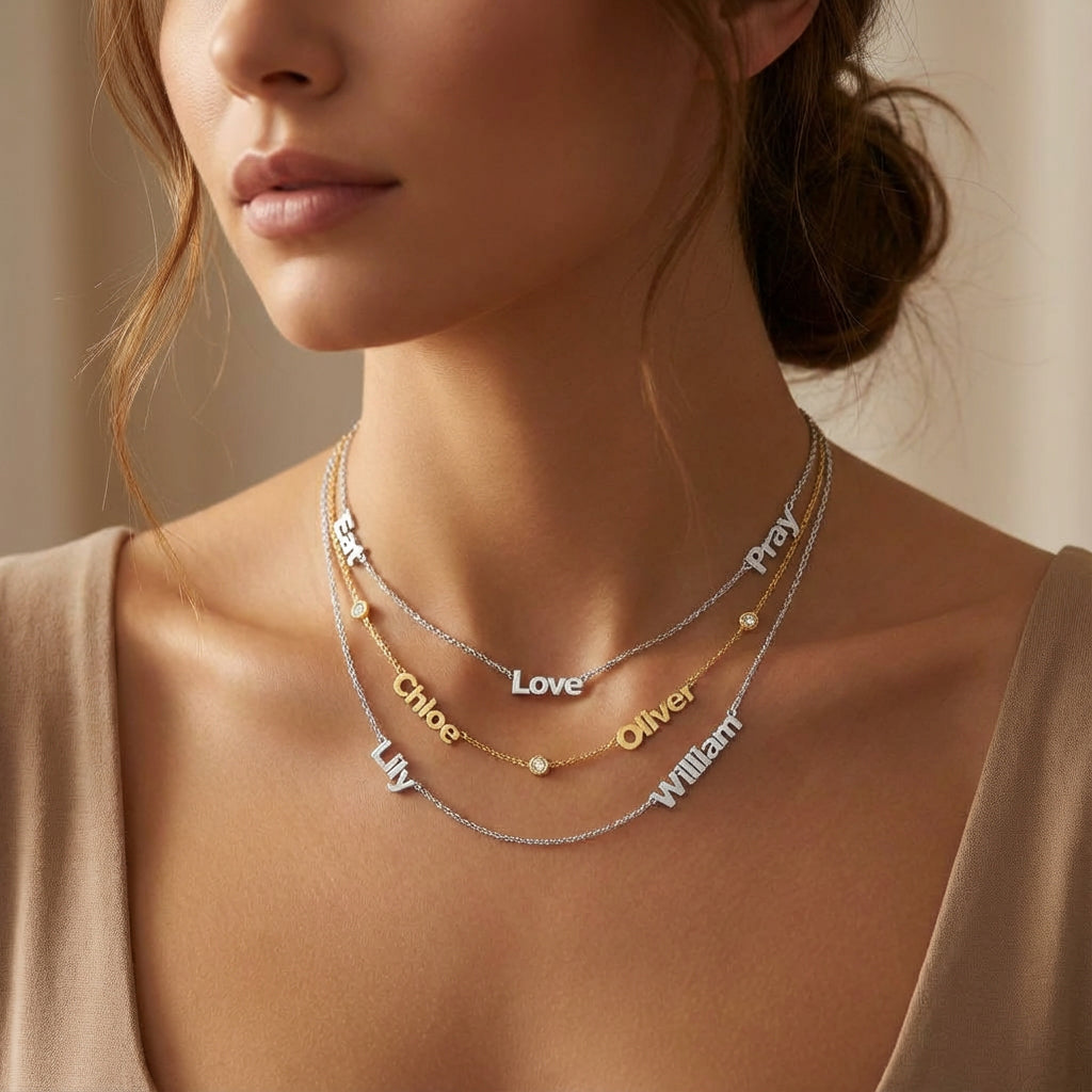 Linked by Love – Name Necklace with Emotional Spark SN014BR (Brass)