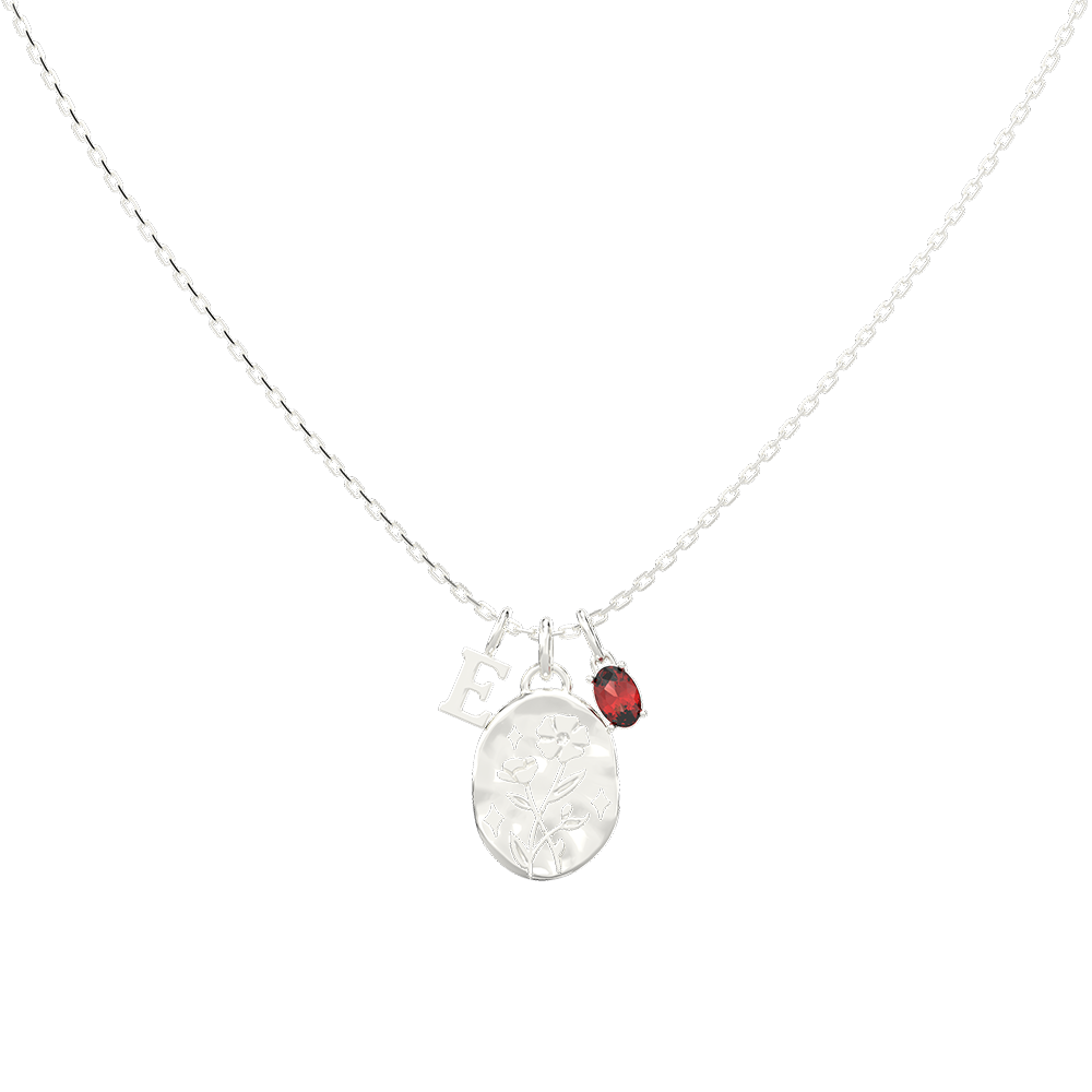 January Carnation & Garnet Initial Necklace SN042