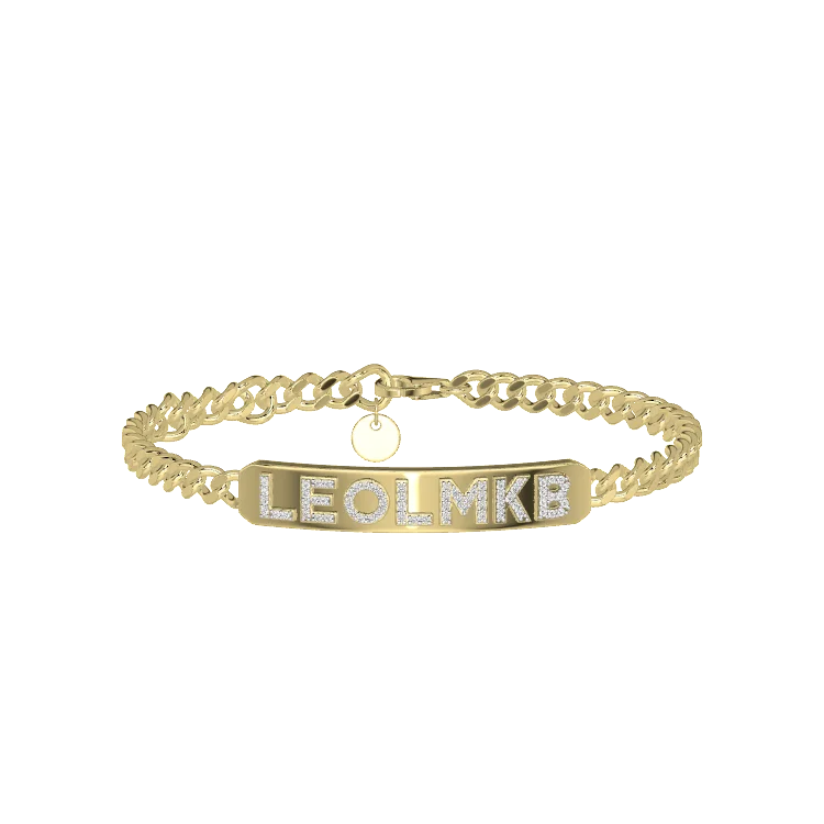 18k Gold Plated Silver Pavé Letter ID Bar Curb Chain Bracelet His & Hers ID  Bar AW24B001G