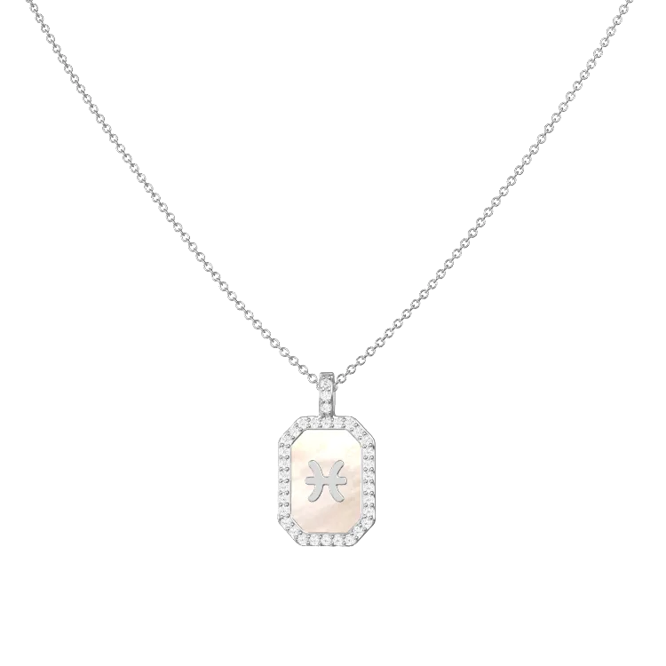 Rhodium Plated Silver Malachite Zodiac & Initial Necklace – Octagon AW24N004R (Quick Ship)