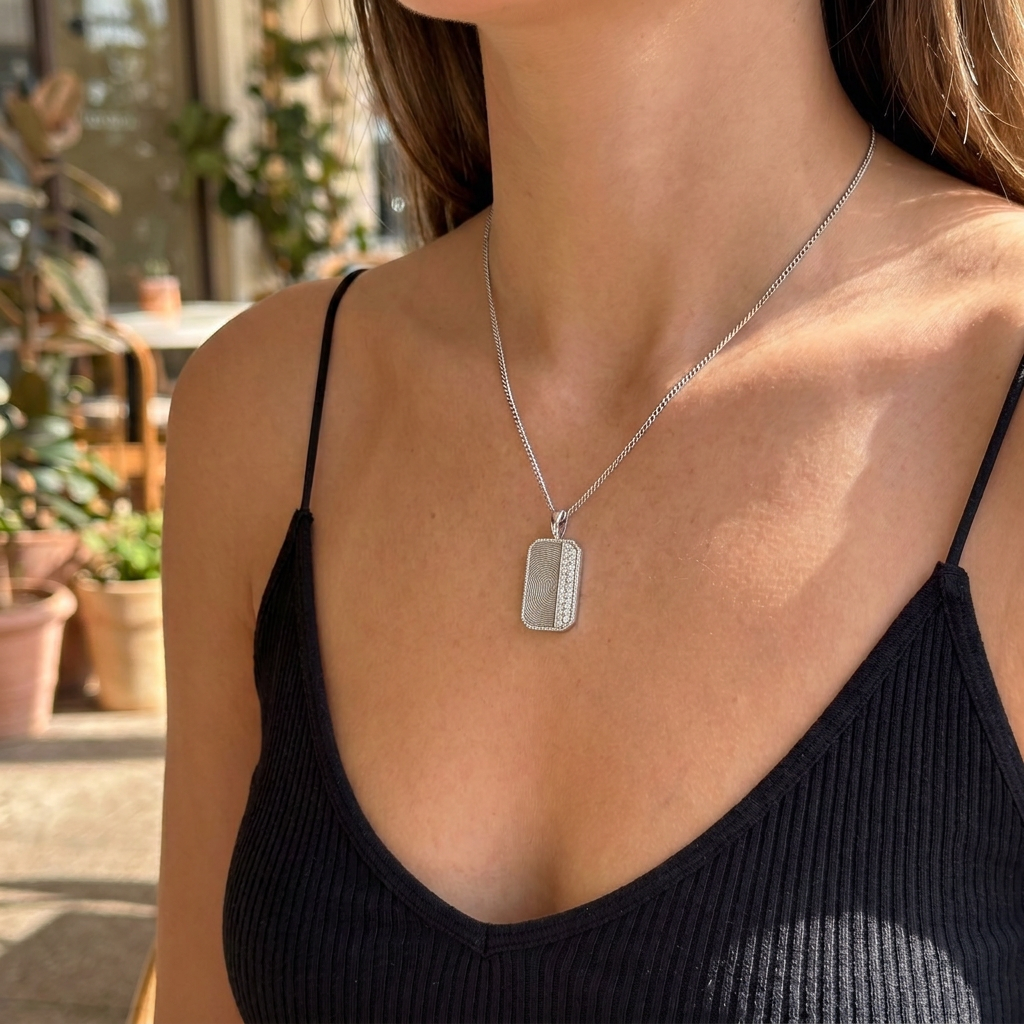 Rhodium Plated Plain-Edge Octagon Necklace SN045BRF (Brass)