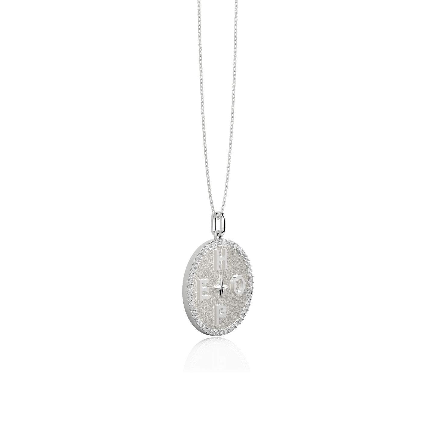Rhodium Plated Personal Story Medallion Necklace – Lucky Symbol & Engravable AW24N001R