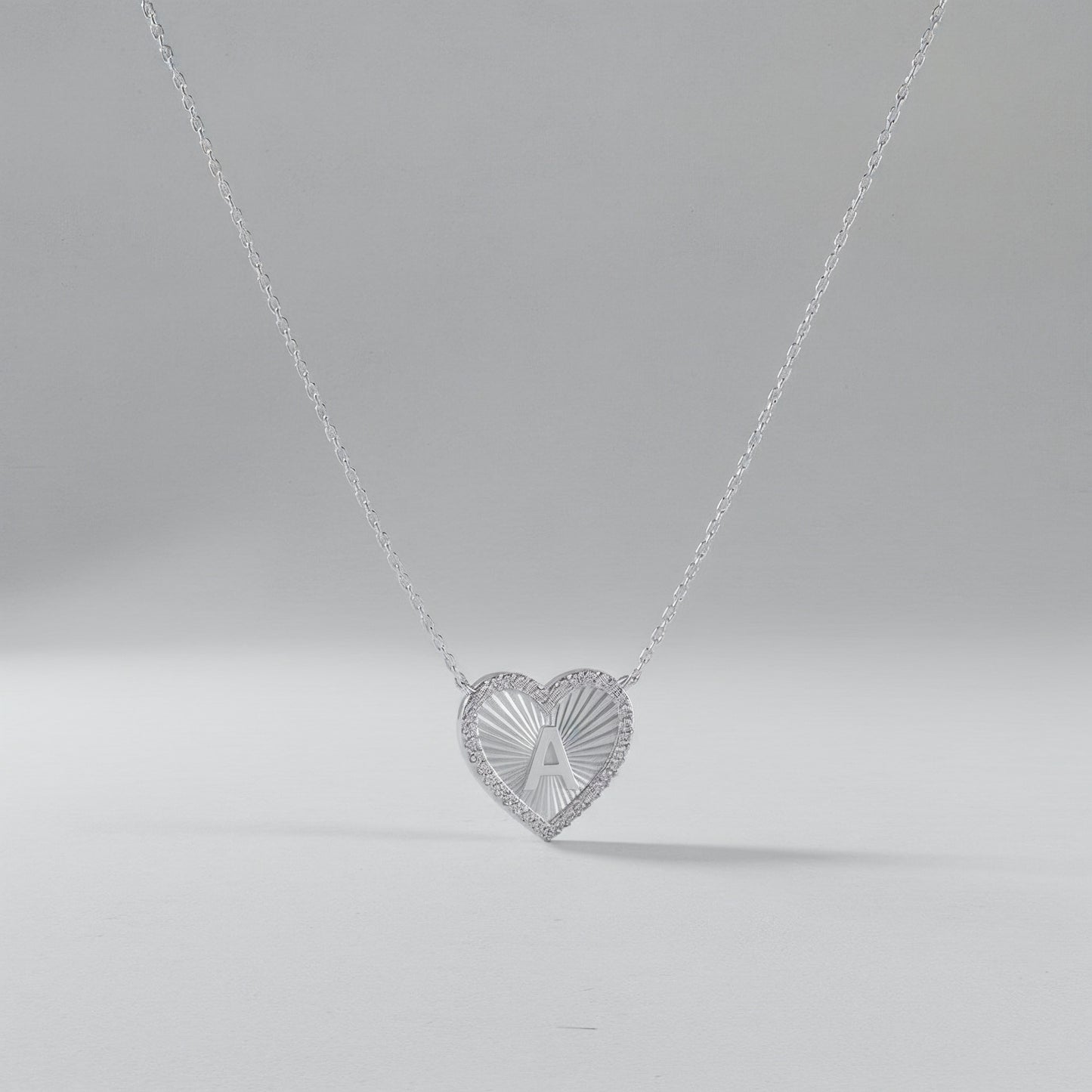 Rhodium Plated Heart Initial Necklace（Pleated）AW24N008B