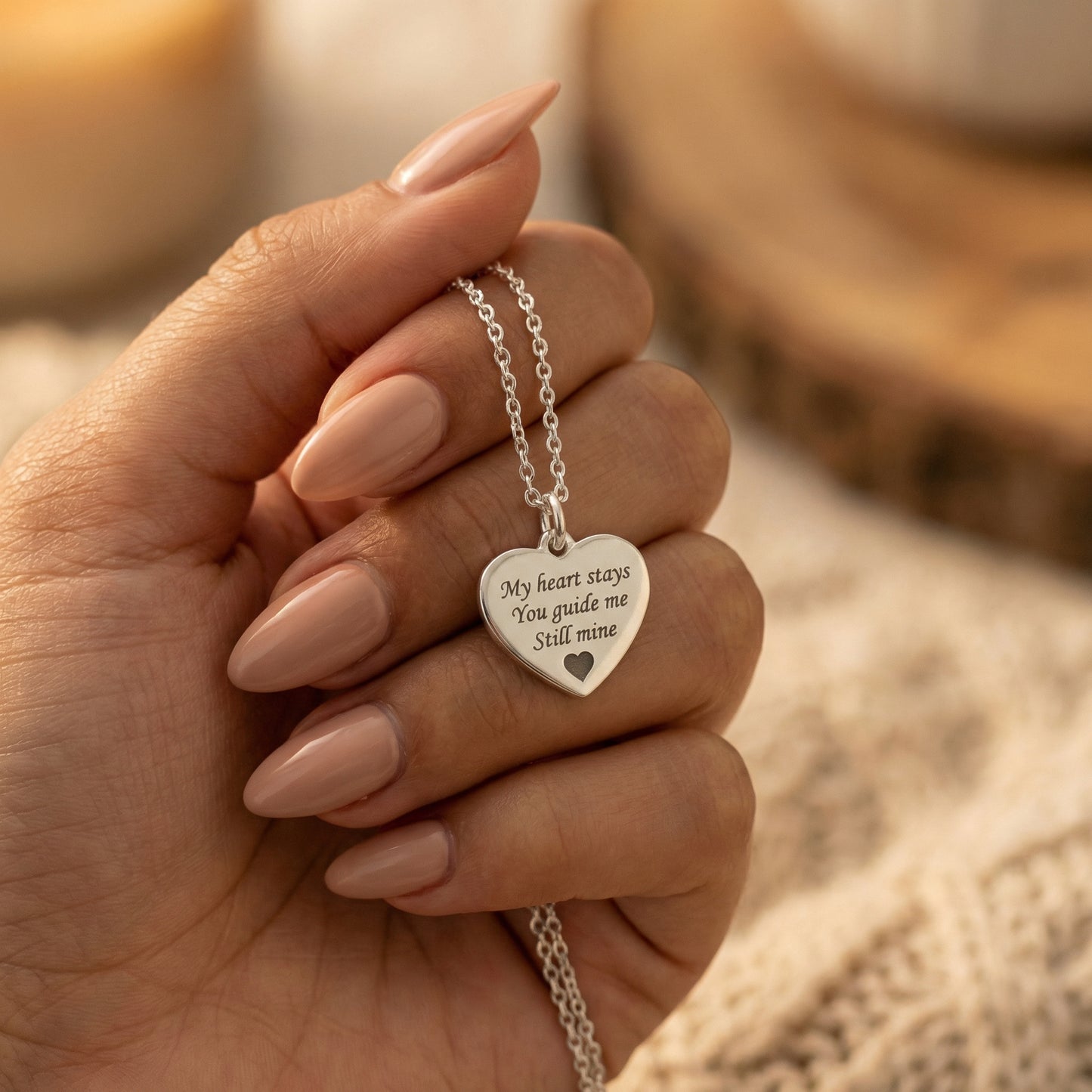 Rhodium Plated Heart MemoraCarve Necklace