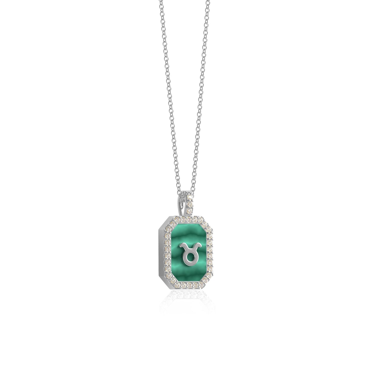 Rhodium Plated Silver Malachite Zodiac & Initial Necklace – Octagon AW24N004R