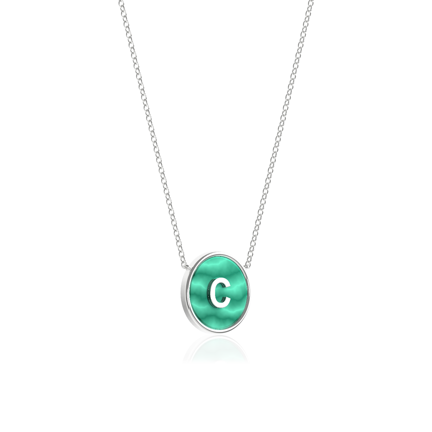 Rhodium Plated Silver Malachite Initial Necklace SS25N002R (Quick Ship)
