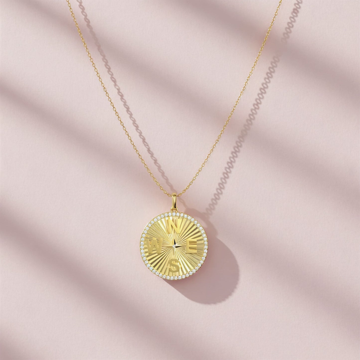 18k Gold Plated Personal Story Medallion Necklace – Lucky Symbol & Engravable（Pleated）AW24N007A