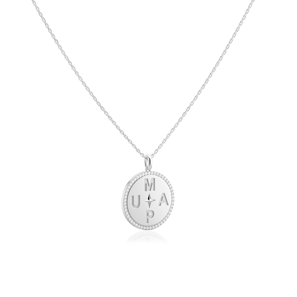 Personal Story Medallion Necklace – Lucky Symbol & Map Engravable Silver AW24N001MAP