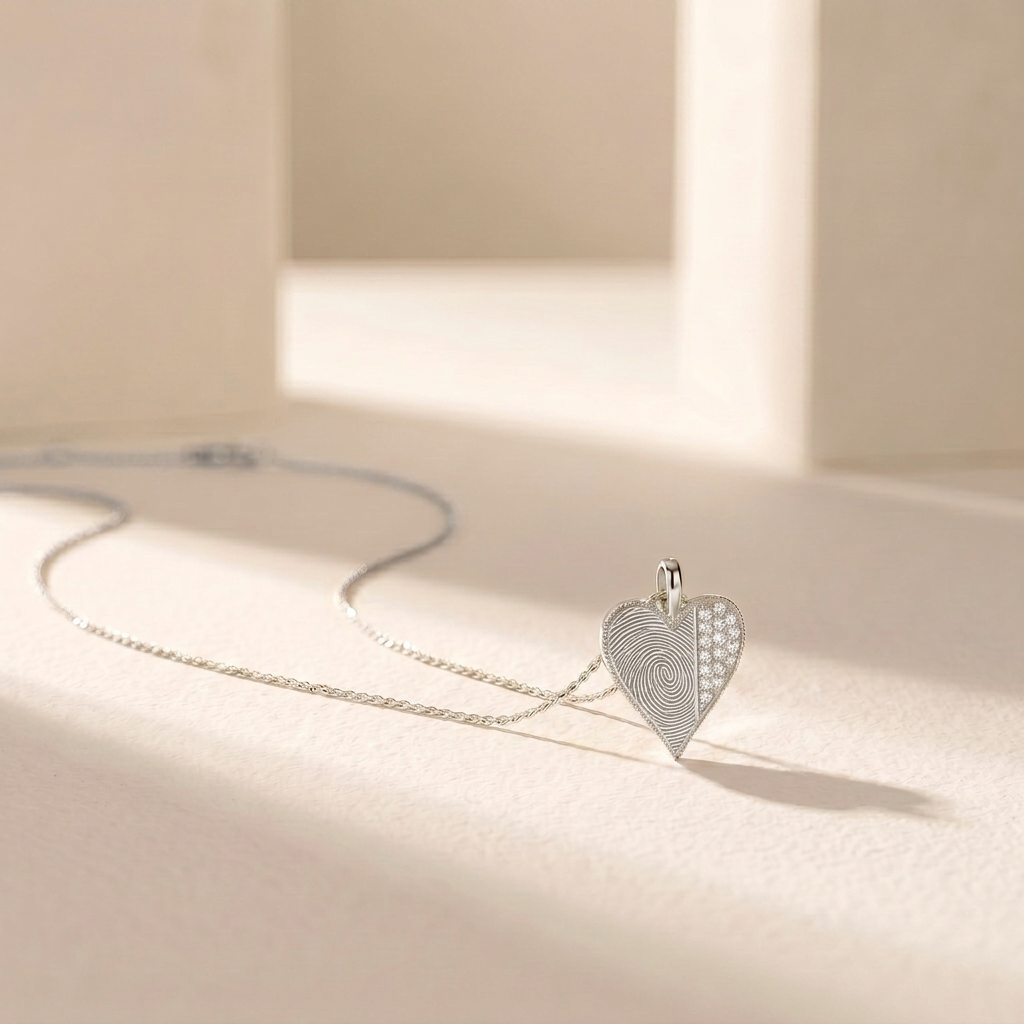 Rhodium Plated Beaded-Edge Heart Necklace SN045BRF (Brass)