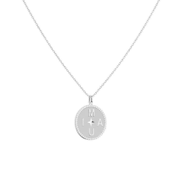 Personal Story Medallion Necklace – Lucky Symbol & Map Engravable Silver AW24N001MAP