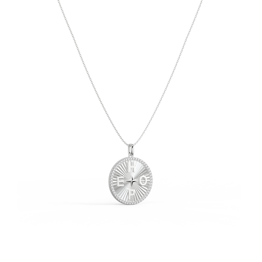 Rhodium Plated Personal Story Medallion Necklace – Lucky Symbol & Engravable（Pleated）AW24N007B