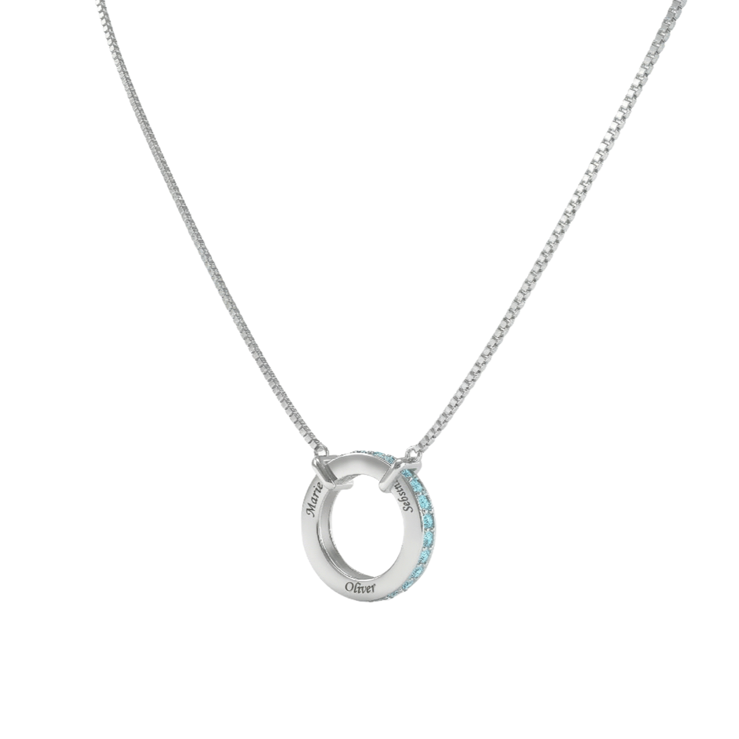 Circle of Love-March Birthstone Family Engraving Necklace SN041 (Brass+Quick Ship)