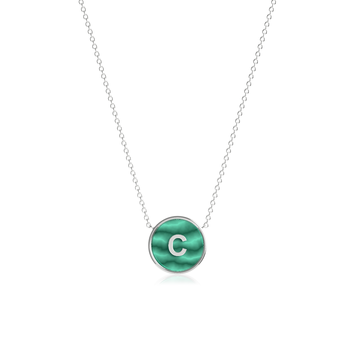 Rhodium Plated Silver Malachite Initial Necklace SS25N002R (Quick Ship)