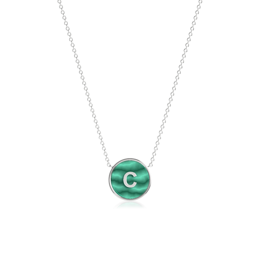 Rhodium Plated Silver Malachite Initial Necklace SS25N002R