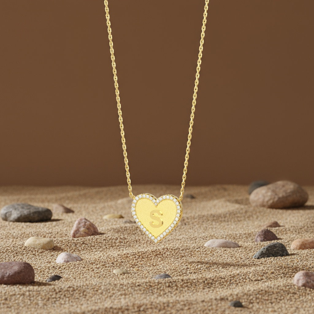 18k Gold Plated Silver Heart Initial Necklace AW24N003G