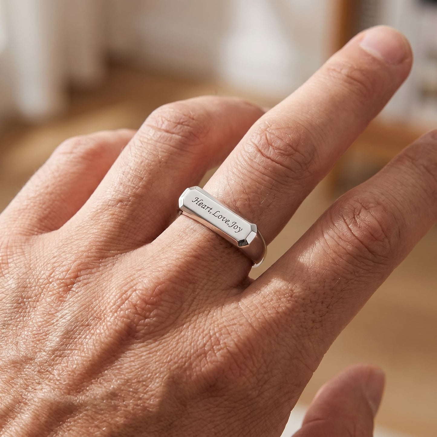 Rhodium Plated LoveStamp Classic Signet Ring SR011 (Brass)