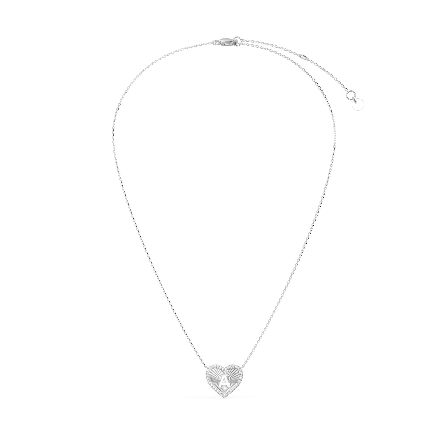 Rhodium Plated Heart Initial Necklace（Pleated）AW24N008B