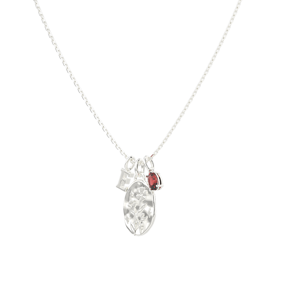 January Carnation & Garnet Initial Necklace SN042