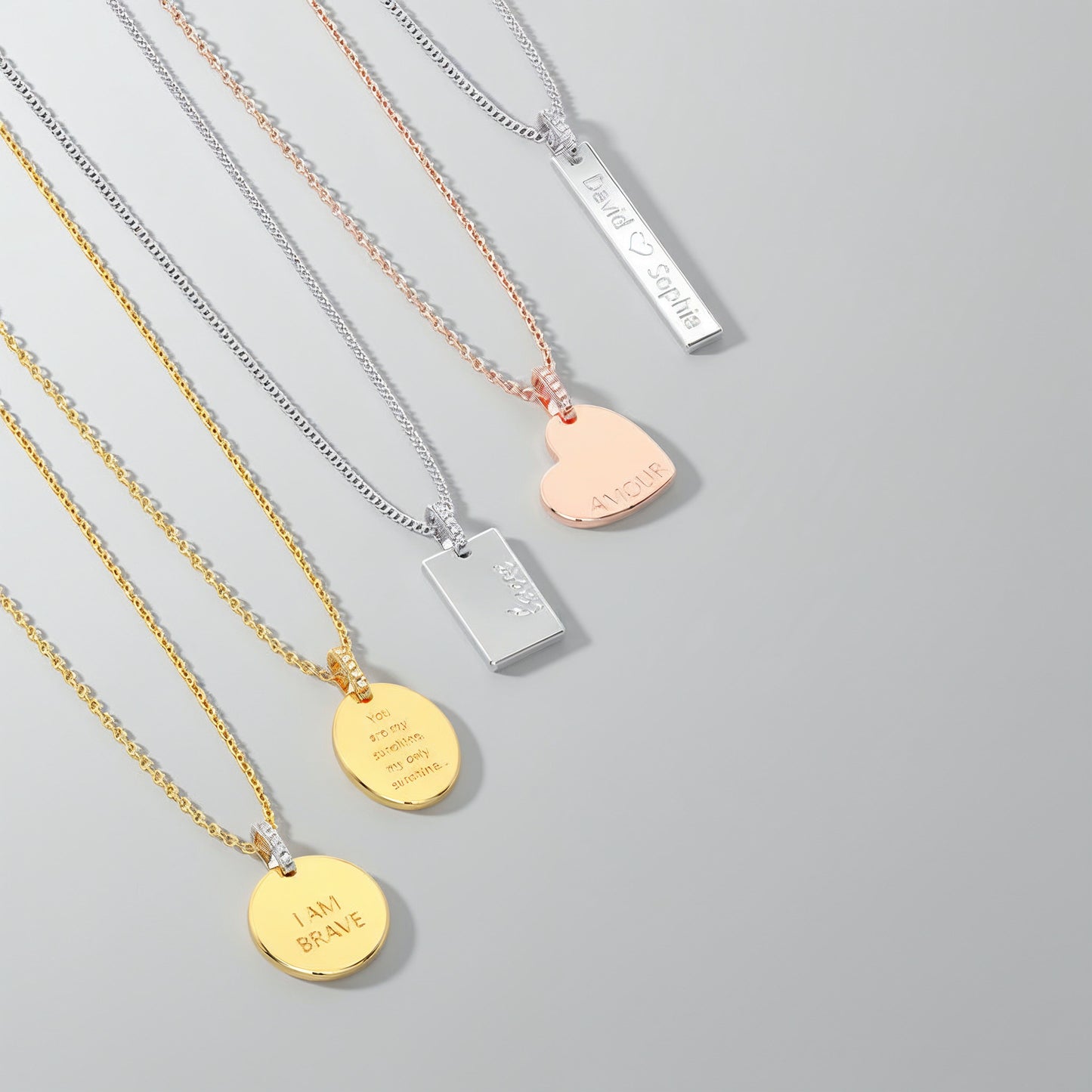 18K Rose Gold Plated Silver Heart Engravable Necklace SS25N001H