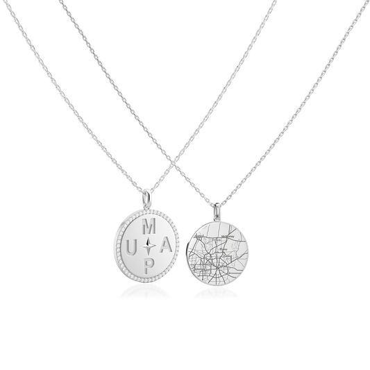 Personal Story Medallion Necklace – Lucky Symbol & Map Engravable Silver AW24N001MAP
