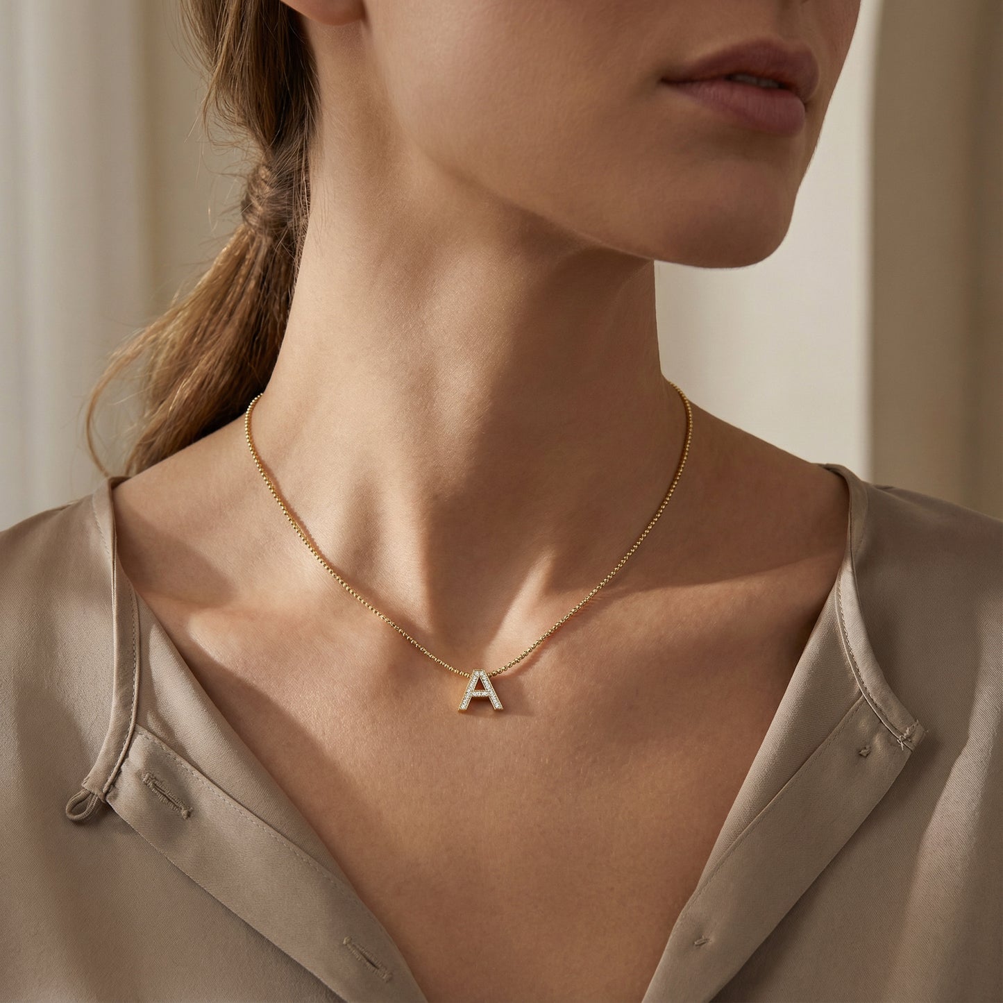 18k Gold Plate Initial Necklace AW24N006BR (Brass)